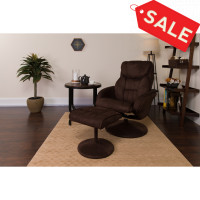 Flash Furniture Contemporary Brown Microfiber Recliner and Ottoman with Circular Microfiber Wrapped Base BT-7895-MIC-PINPOINT-GG